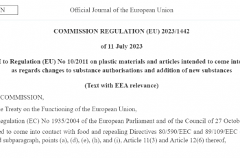 8월 1일부터 시행됩니다! EU 식품 접촉 플라스틱 규정(EU) 10/2011 16차 수정안